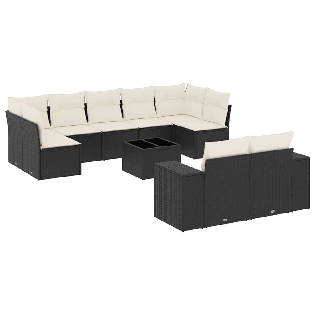 Set Divani da Giardino 10pz con Cuscini in Polyrattan Nero