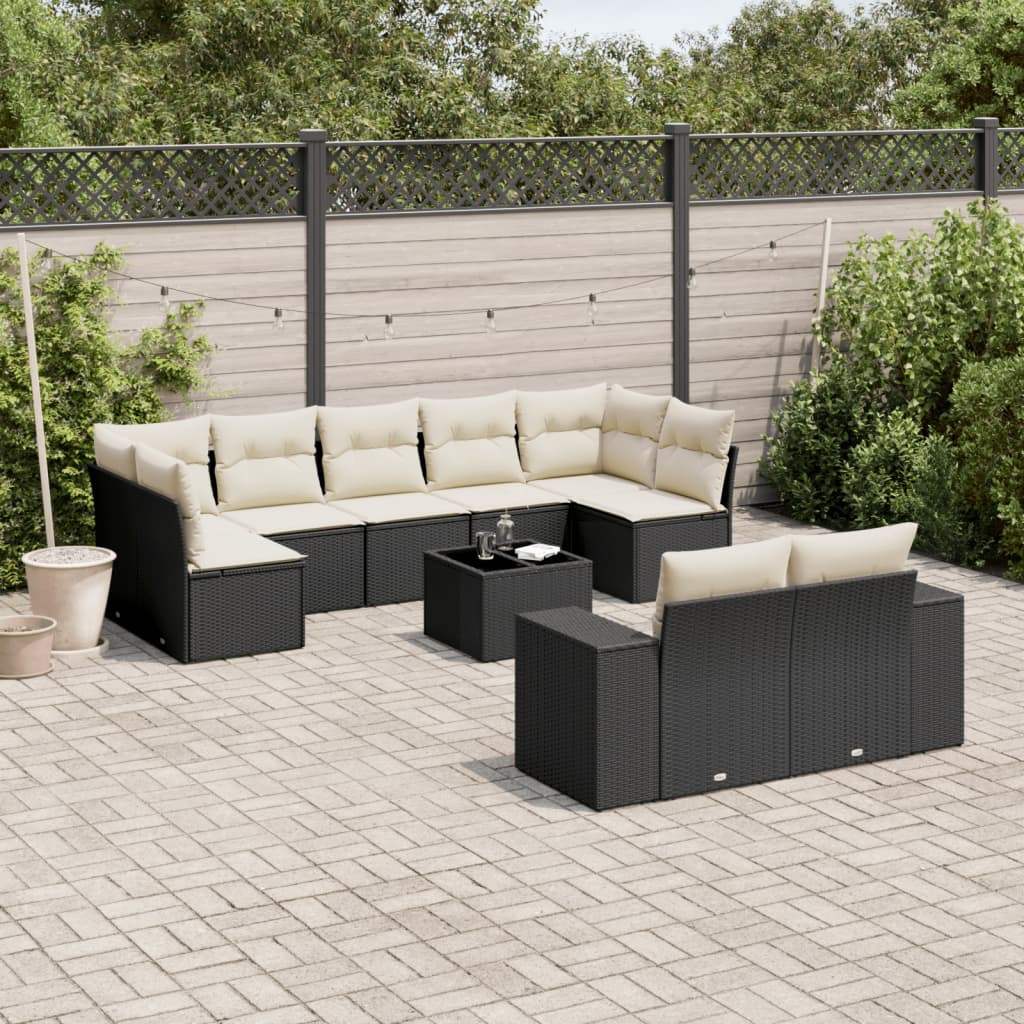 Set Divani da Giardino 10pz con Cuscini in Polyrattan Nero - homemem39