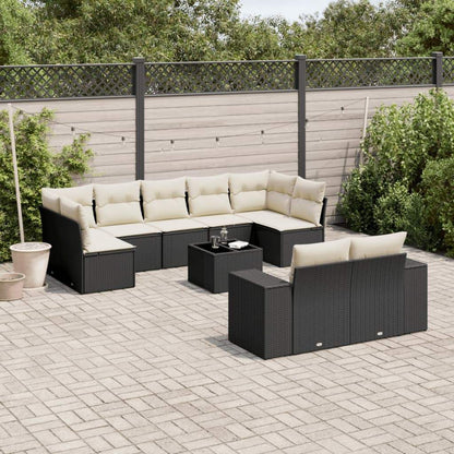 Set Divani da Giardino 10pz con Cuscini in Polyrattan Nero - homemem39