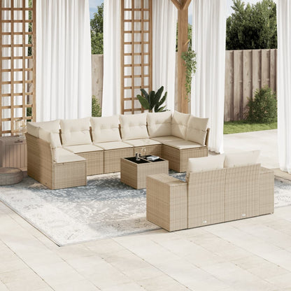 Set Divano da Giardino 10 pz con Cuscini Beige in Polyrattan | homemem39