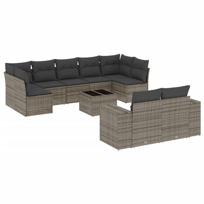 Set Divano da Giardino 10 pz con Cuscini Grigio in Polyrattan