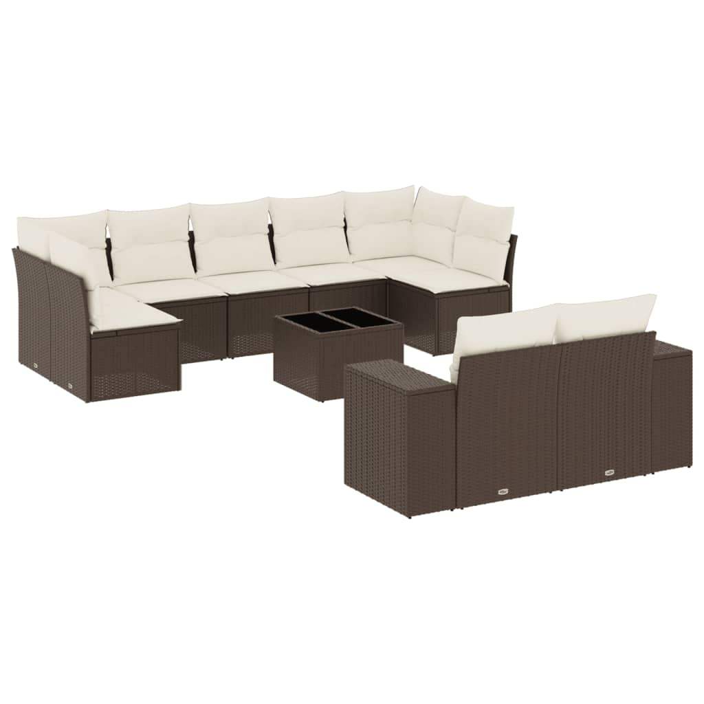 Set Divani da Giardino 10pz con Cuscini in Polyrattan Marrone - homemem39