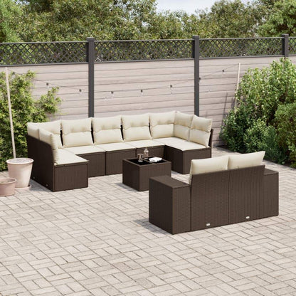 Set Divani da Giardino 10pz con Cuscini in Polyrattan Marrone - homemem39