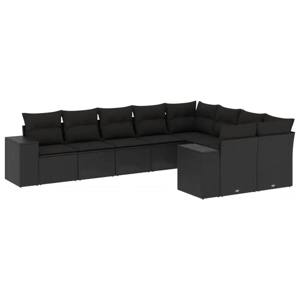 Set Divani da Giardino 9 pz con Cuscini Nero in Polyrattan - homemem39