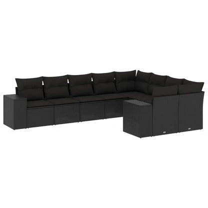 Set Divani da Giardino 9 pz con Cuscini Nero in Polyrattan - homemem39