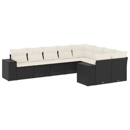 Set Divani da Giardino 9 pz con Cuscini Nero in Polyrattan - homemem39