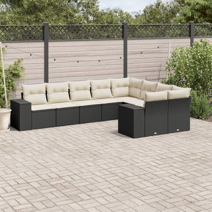 Set Divani da Giardino 9 pz con Cuscini Nero in Polyrattan - homemem39