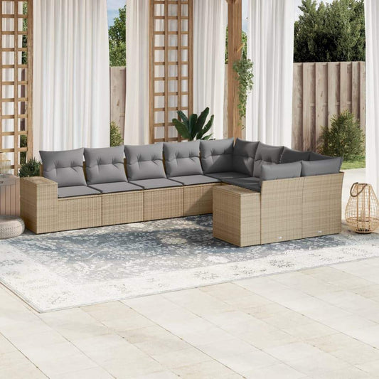Set Divano da Giardino 9 pz con Cuscini Beige in Polyrattan - homemem39