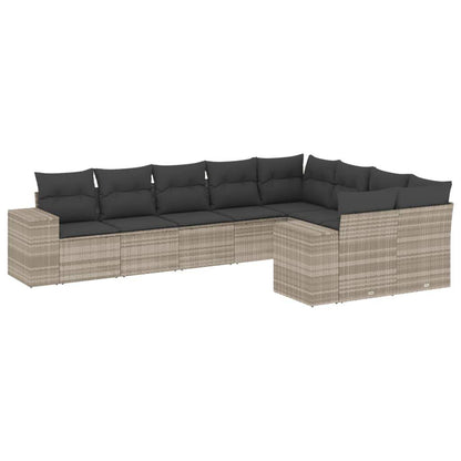 Set Divano da Giardino 9pz con Cuscini Grigio Chiaro Polyrattan - homemem39