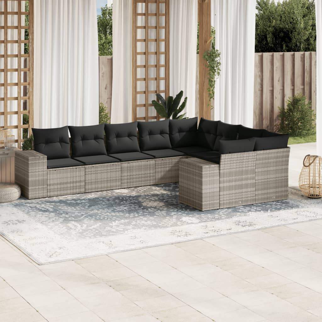 Set Divano da Giardino 9pz con Cuscini Grigio Chiaro Polyrattan - homemem39