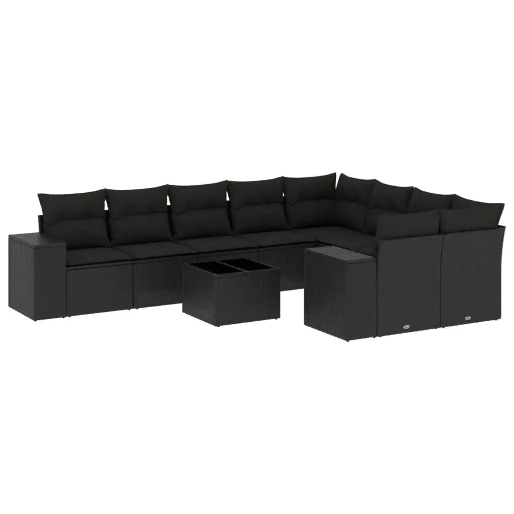 Set Divani da Giardino 10pz con Cuscini in Polyrattan Nero - homemem39