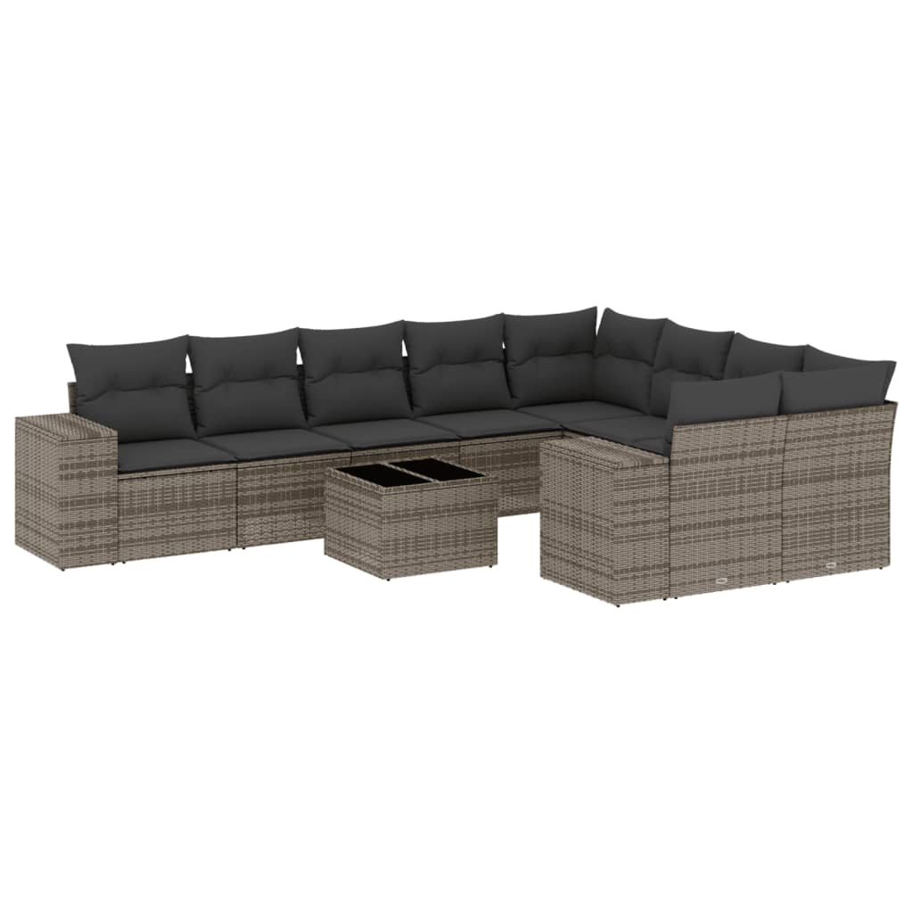 Set Divano da Giardino 10 pz con Cuscini Grigio in Polyrattan
