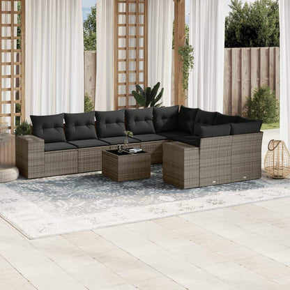 Set Divano da Giardino 10 pz con Cuscini Grigio in Polyrattan - homemem39