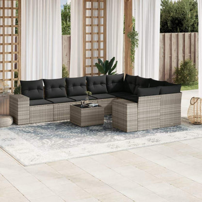 Set Divano Giardino 10 pz con Cuscini Grigio Chiaro Polyrattan - homemem39