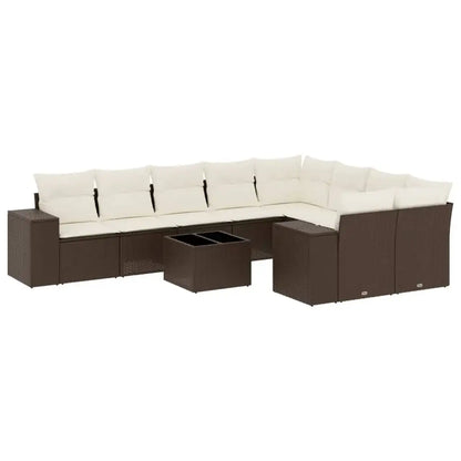Set Divani da Giardino 10pz con Cuscini in Polyrattan Marrone - homemem39