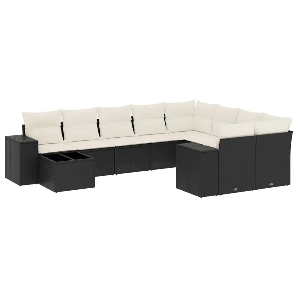 Set Divani da Giardino 10pz con Cuscini in Polyrattan Nero - homemem39