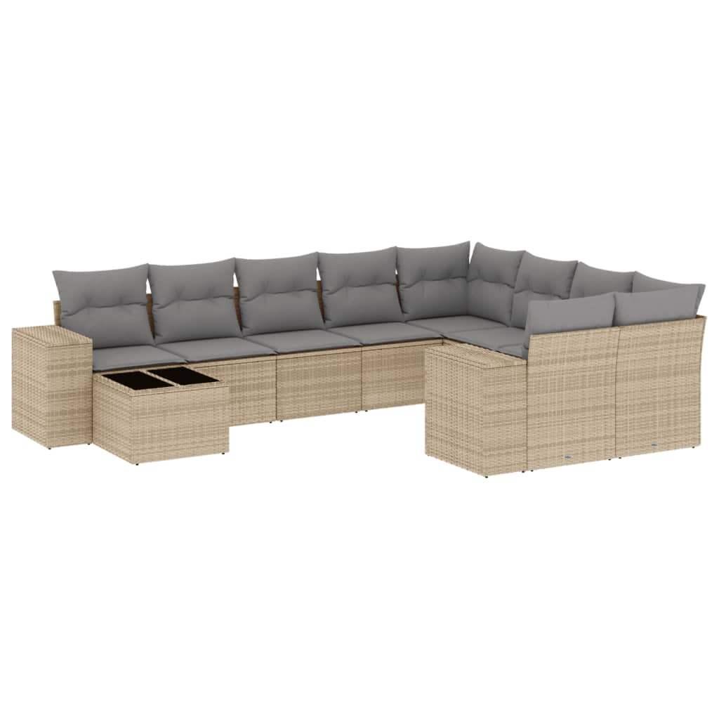 Set Divano da Giardino 10 pz con Cuscini Beige in Polyrattan - homemem39