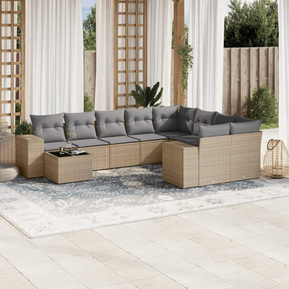 Set Divano da Giardino 10 pz con Cuscini Beige in Polyrattan - homemem39