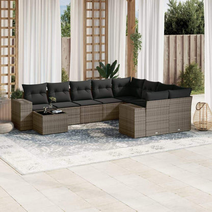 Set Divano da Giardino 10 pz con Cuscini Grigio in Polyrattan - homemem39