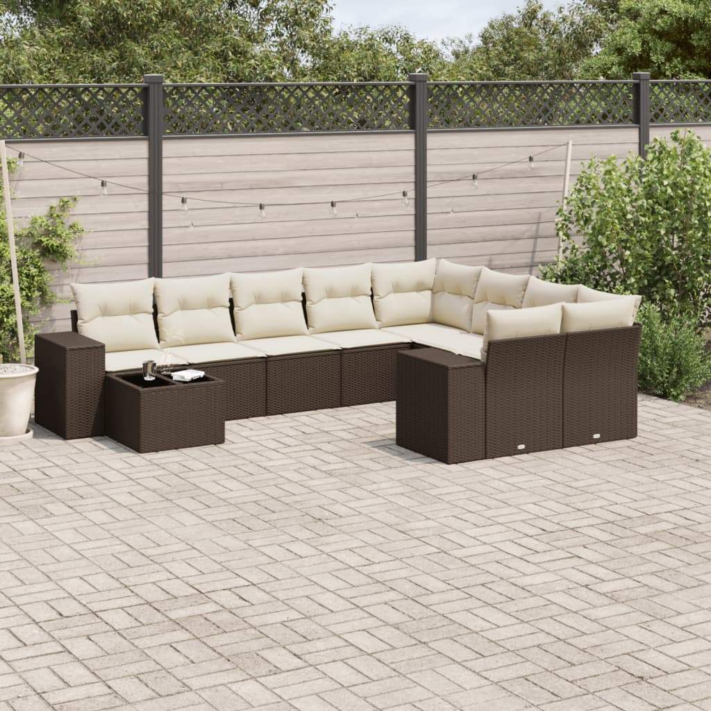 Set Divani da Giardino 10pz con Cuscini in Polyrattan Marrone - homemem39