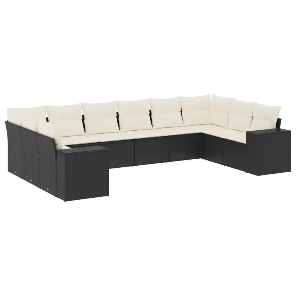 Set Divani da Giardino 10pz con Cuscini in Polyrattan Nero - homemem39