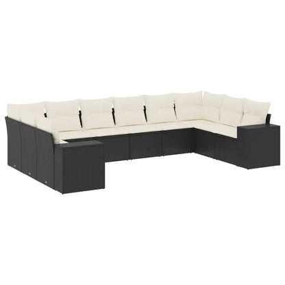 Set Divani da Giardino 10pz con Cuscini in Polyrattan Nero - homemem39