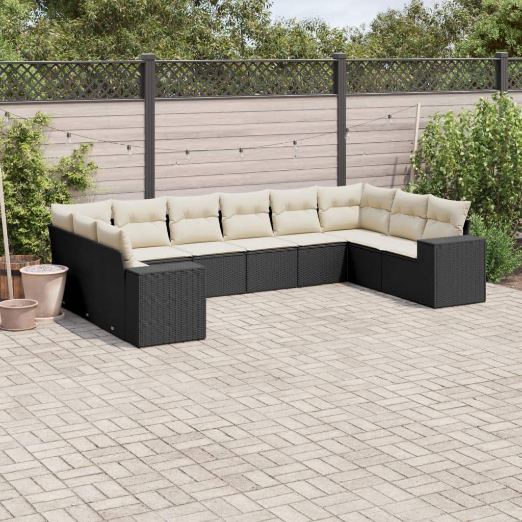 Set Divani da Giardino 10pz con Cuscini in Polyrattan Nero - homemem39