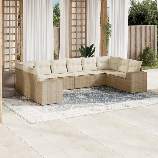 Set Divano da Giardino 10 pz con Cuscini Beige in Polyrattan | homemem39