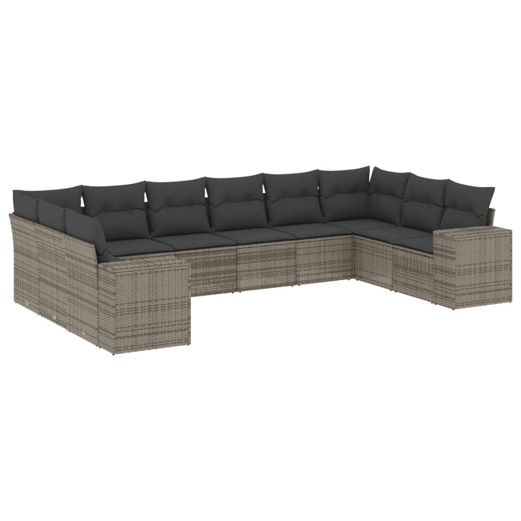 Set Divano da Giardino 10 pz con Cuscini Grigio in Polyrattan - homemem39