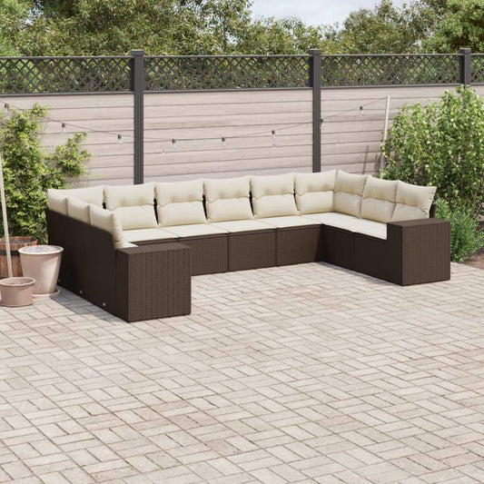 Set Divani da Giardino 10pz con Cuscini in Polyrattan Marrone - homemem39