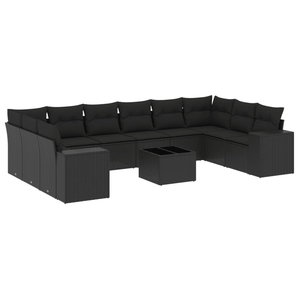 Set Divani da Giardino 11 pz con Cuscini in Polyrattan Nero | homemem39