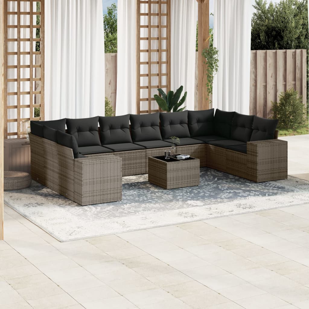 Set Divani da Giardino 11 pz con Cuscini in Polyrattan Grigio | homemem39