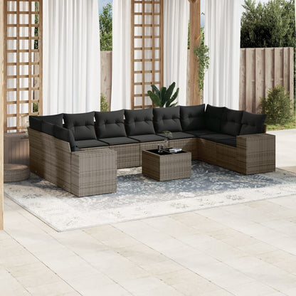 Set Divani da Giardino 11 pz con Cuscini in Polyrattan Grigio - homemem39
