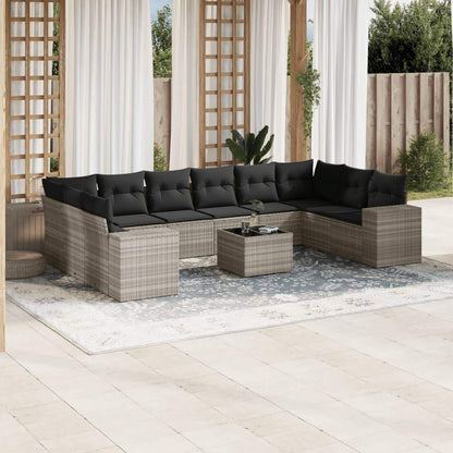 Set Divani da Giardino 11 pz con Cuscini in Polyrattan Grigio - homemem39