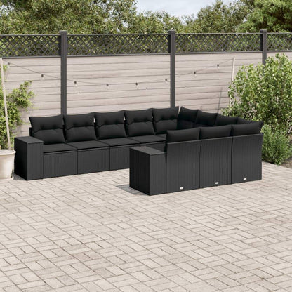 Set Divani da Giardino 10pz con Cuscini in Polyrattan Nero - homemem39