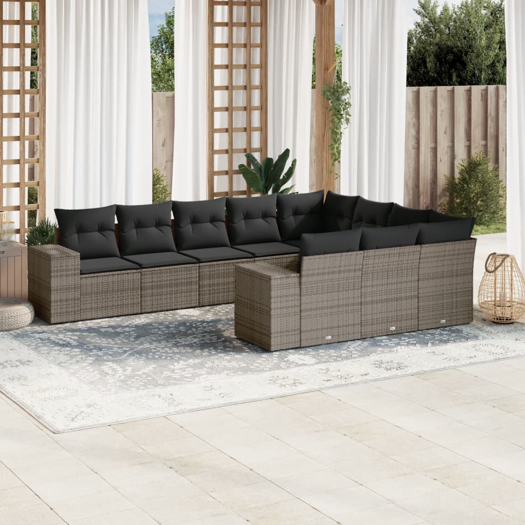 Set Divano da Giardino 10 pz con Cuscini Grigio in Polyrattan | homemem39