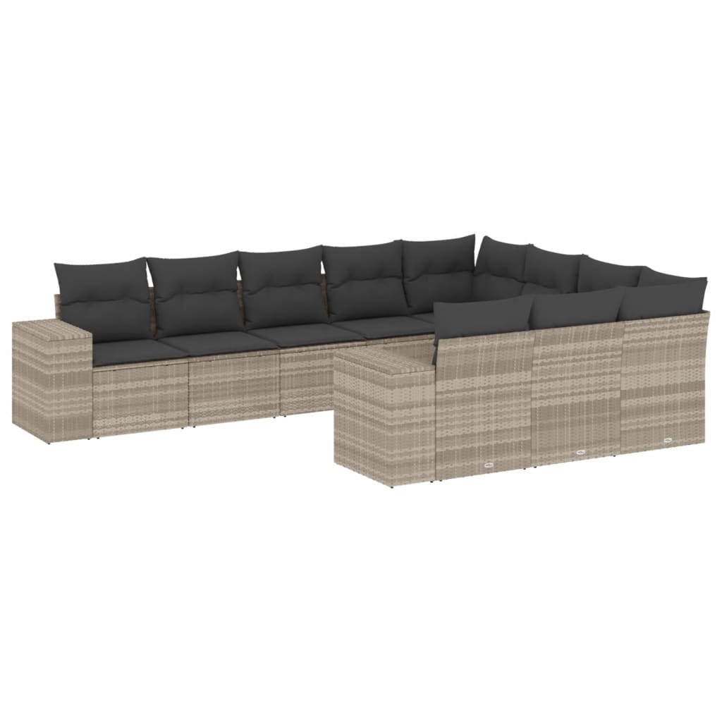Set Divano Giardino 10 pz con Cuscini Grigio Chiaro Polyrattan