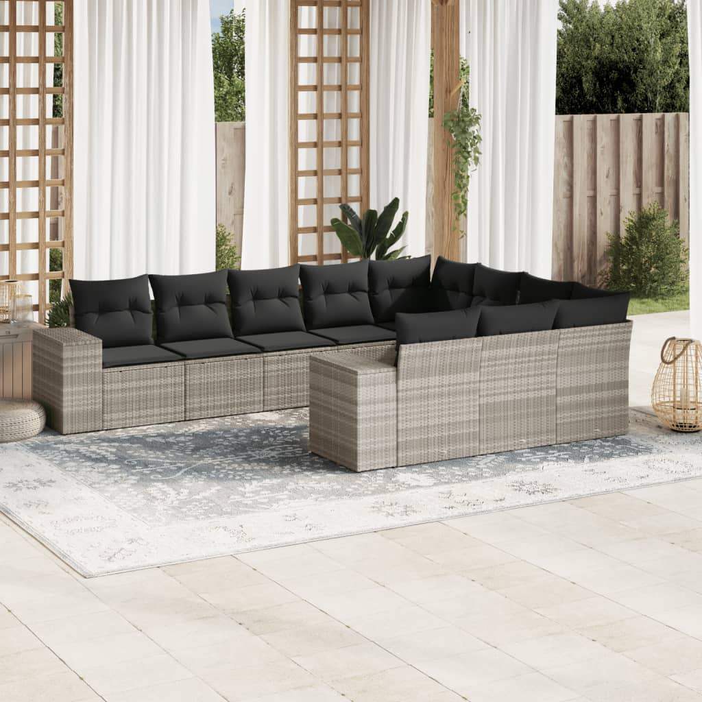 Set Divano Giardino 10 pz con Cuscini Grigio Chiaro Polyrattan - homemem39