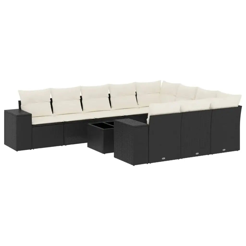 Set Divani da Giardino 11 pz con Cuscini in Polyrattan Nero - homemem39
