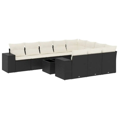 Set Divani da Giardino 11 pz con Cuscini in Polyrattan Nero - homemem39