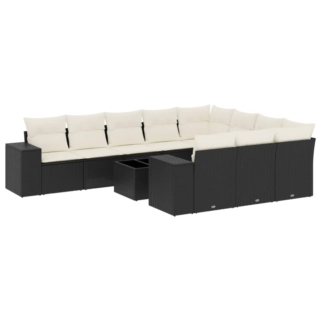 Set Divani da Giardino 11 pz con Cuscini in Polyrattan Nero