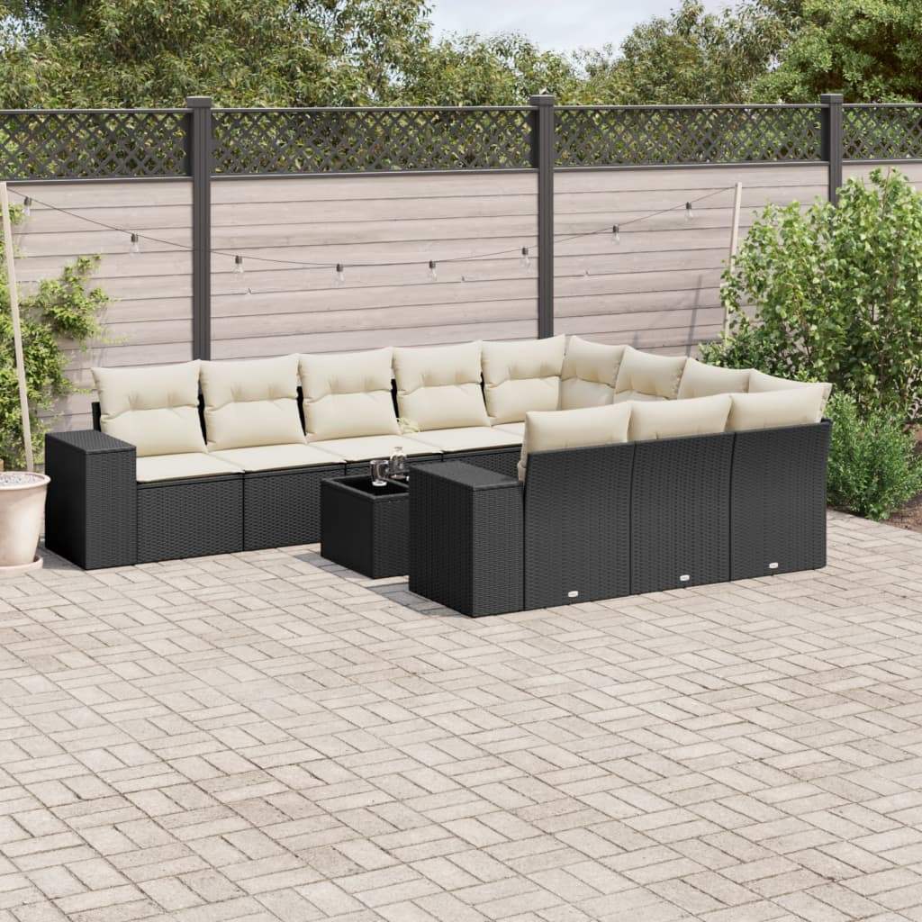 Set Divani da Giardino 11 pz con Cuscini in Polyrattan Nero - homemem39