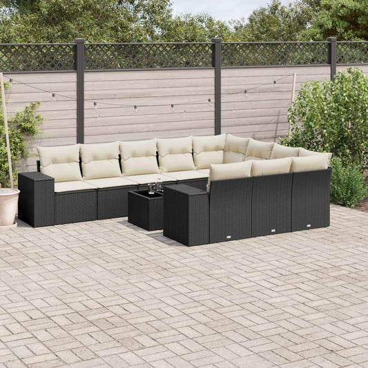 Set Divani da Giardino 11 pz con Cuscini in Polyrattan Nero - homemem39