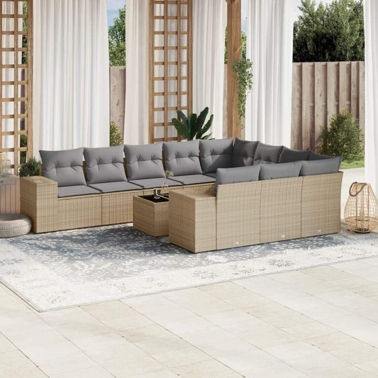 Set Divani da Giardino 11 pz con Cuscini Beige in Polyrattan - homemem39
