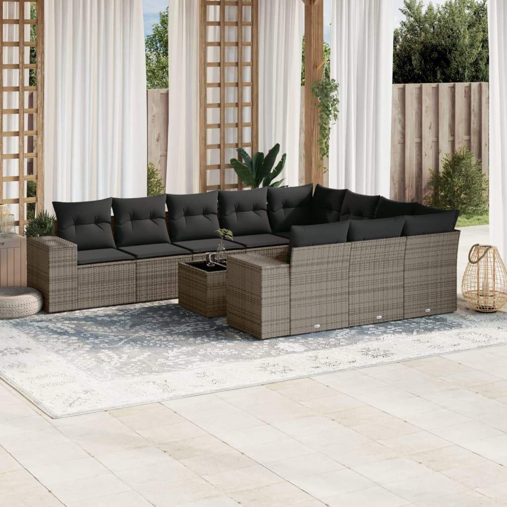 Set Divani da Giardino 11 pz con Cuscini in Polyrattan Grigio - homemem39