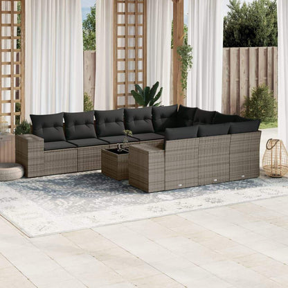 Set Divani da Giardino 11 pz con Cuscini in Polyrattan Grigio - homemem39