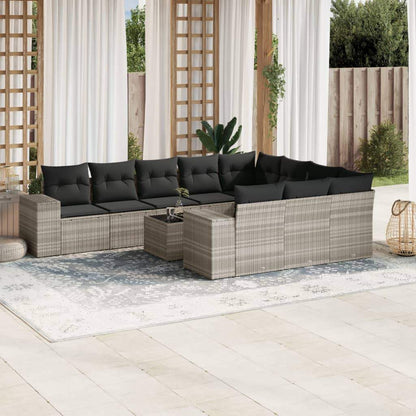 Set Divani da Giardino 11 pz con Cuscini in Polyrattan Grigio - homemem39