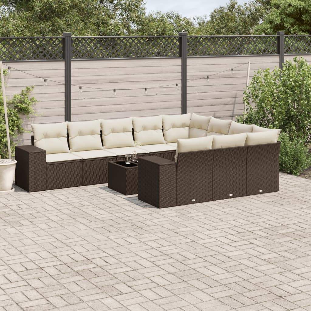 Set Divani da Giardino 11 pz con Cuscini Polyrattan Marrone - homemem39