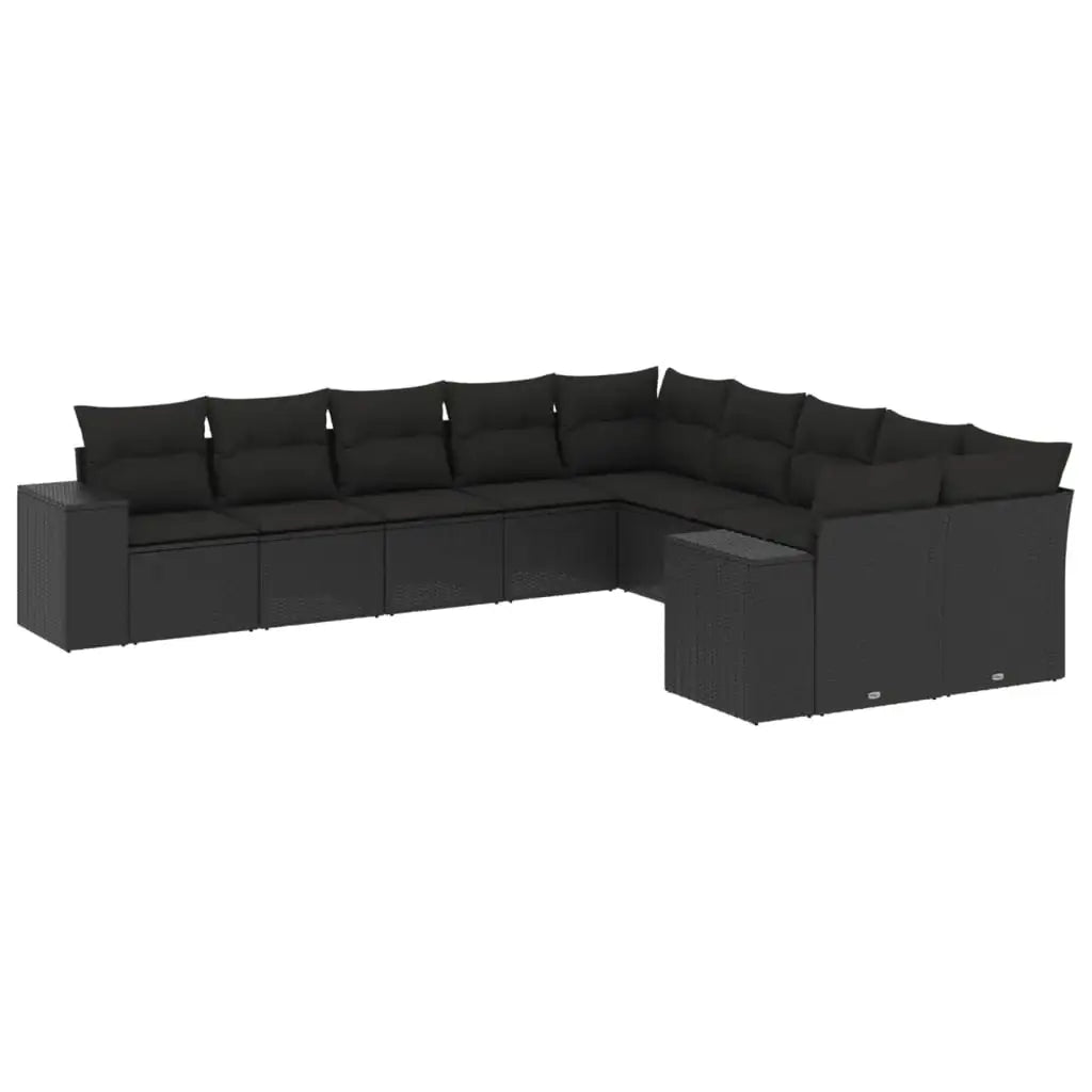 Set Divani da Giardino 10pz con Cuscini in Polyrattan Nero - homemem39