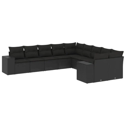 Set Divani da Giardino 10pz con Cuscini in Polyrattan Nero - homemem39
